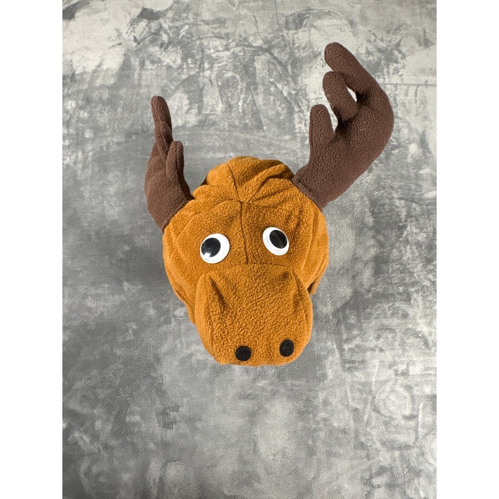 Unbranded Unisex Moose Antler Trapper Hat OS Brown Fleece Googly Eyes